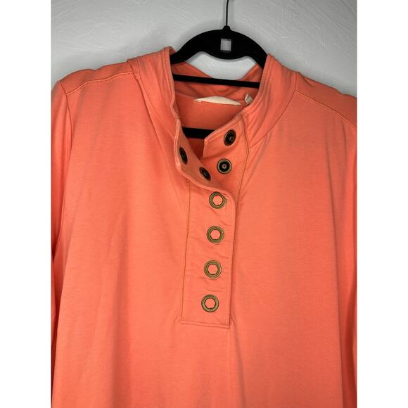 Soft Surroundings Jersey Knit Tunic Size XL Top Button Orange Peach Pullover - Picture 2 of 7